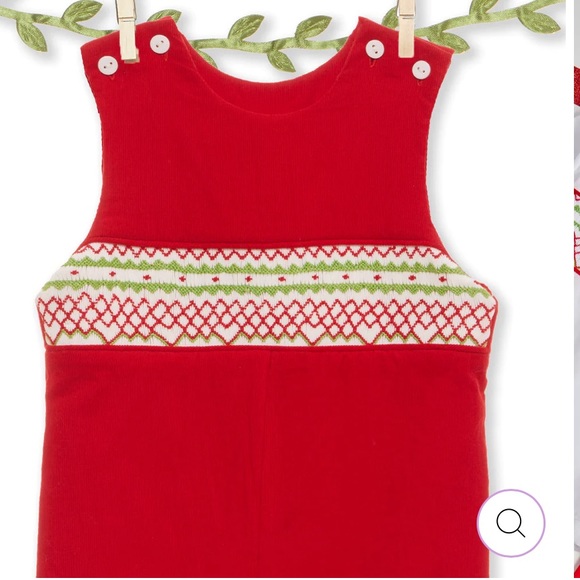 Pleats and Stitches Red Christmas Courdory Overalls 9m - Picture 3 of 5